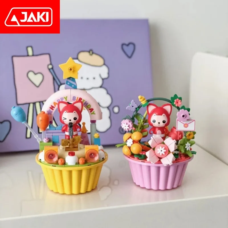 Genuine JAKI Building Blocks Ali The Fox Mango Pie Strawberry Pie Cake Cup Assembly Toys Ornaments Children Gifts Birthday Gift