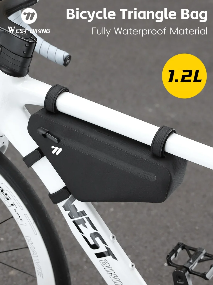 AliExpress West Biking WEST BIKING Bicycle Triangle Bag 1.2L Portable Full Waterproof Cycling Bag MTB Road Bike Front Frame Tube Bag Bike Accessories