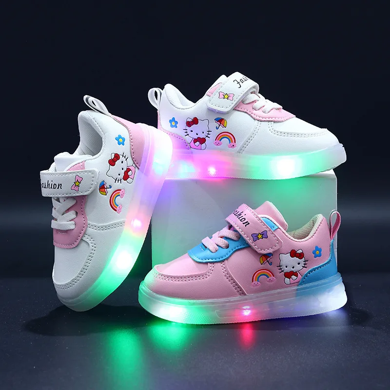 

Hello-Kitty Cute Baby Casual Shoes LED Led Light Sport Student Girls Sneakers Hook Anti-slip Outdoor Infant Tennis Toddlers