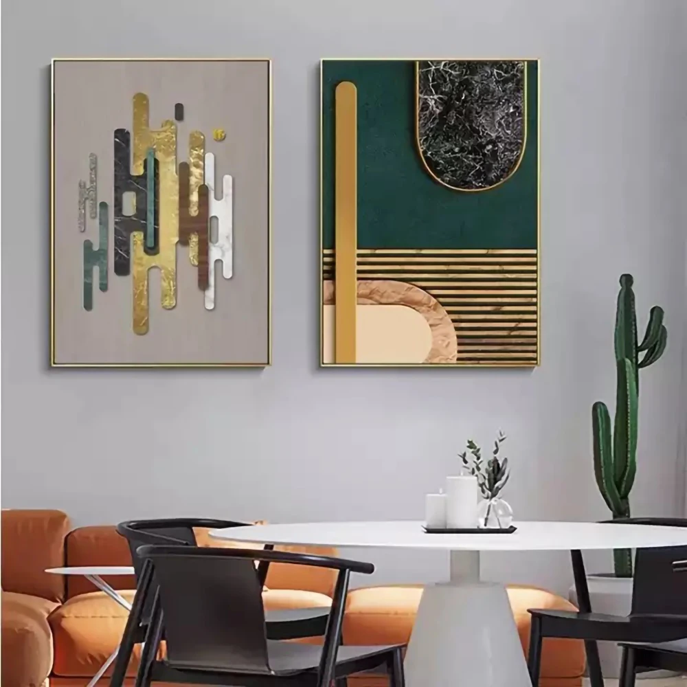 Ouro azul geométrico abstrato cartaz da lona pintura moderna luz de luxo arte parede decoração para casa impressão sala estar decoração