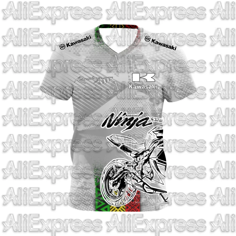 

MOTO 2025 летняя новая мужская мотоциклетная футболка Kawasaki с логотипом 3D принтом, повседневная дышащая футболка с короткими рукавами, модный тренд