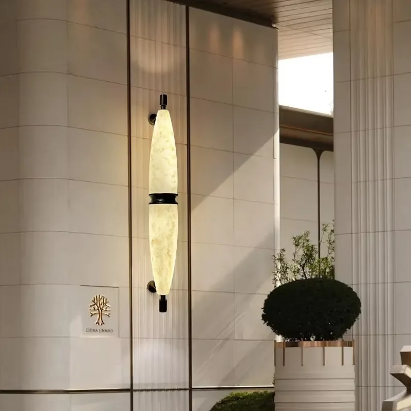Modern Marble Shade Stainless Steel Torpedo Shape LED Wall Sconce Lamp Outdoor Bedroom Hotel Villa Corridor Interior