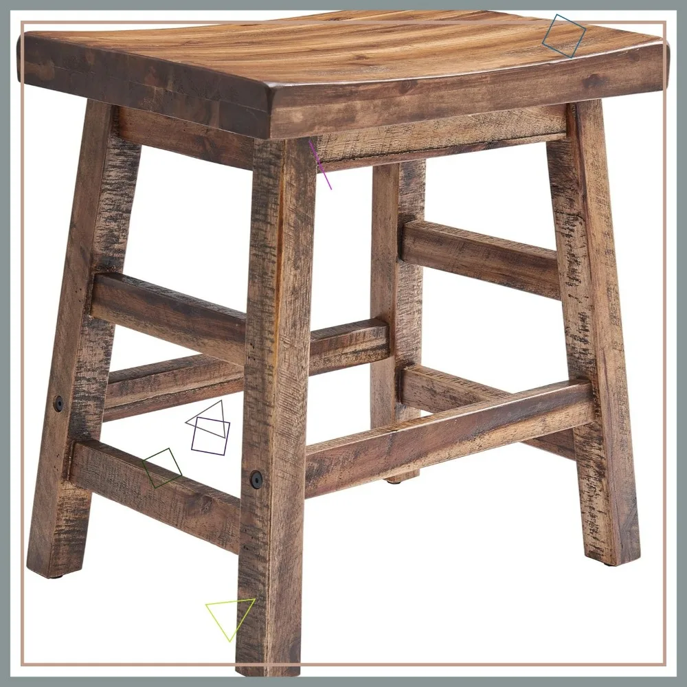 20-Inch Rustic Industrial Wood Dining Stool - Solid Acacia Wood, 300 lb Capacity, Farmhouse Style