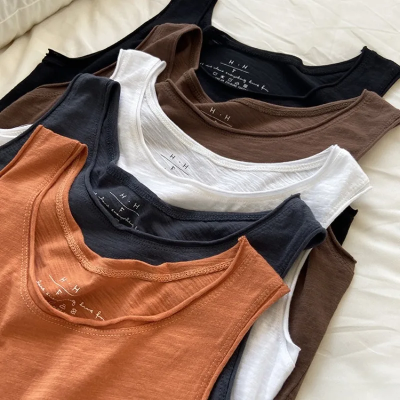 Heavy Water Washable Breathable Bamboo Cotton Vest for Women Summer Loose Versatile Casual Sleeveless T-shirts Thin Bottom Tanks