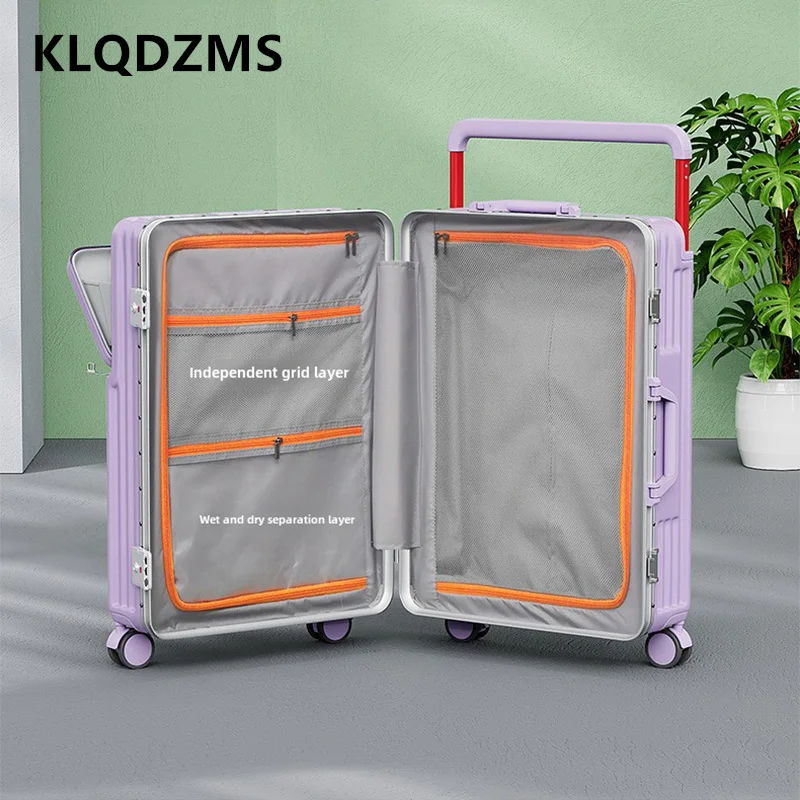 KLQDZMS USB Charging Suitcase Front Opening Boarding Case Laptop Trolley Case 20