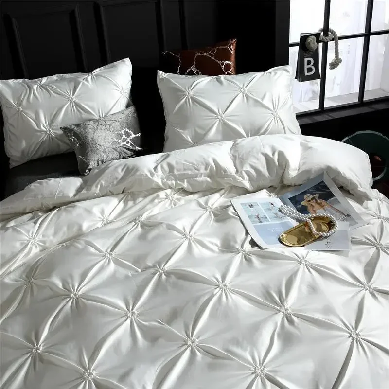 

Silk Washed Bedding set Luxury Duvet Cover Double Bed Coverlet Queen Size Bed Sheets set Comforters Solid Color Linens XY37#