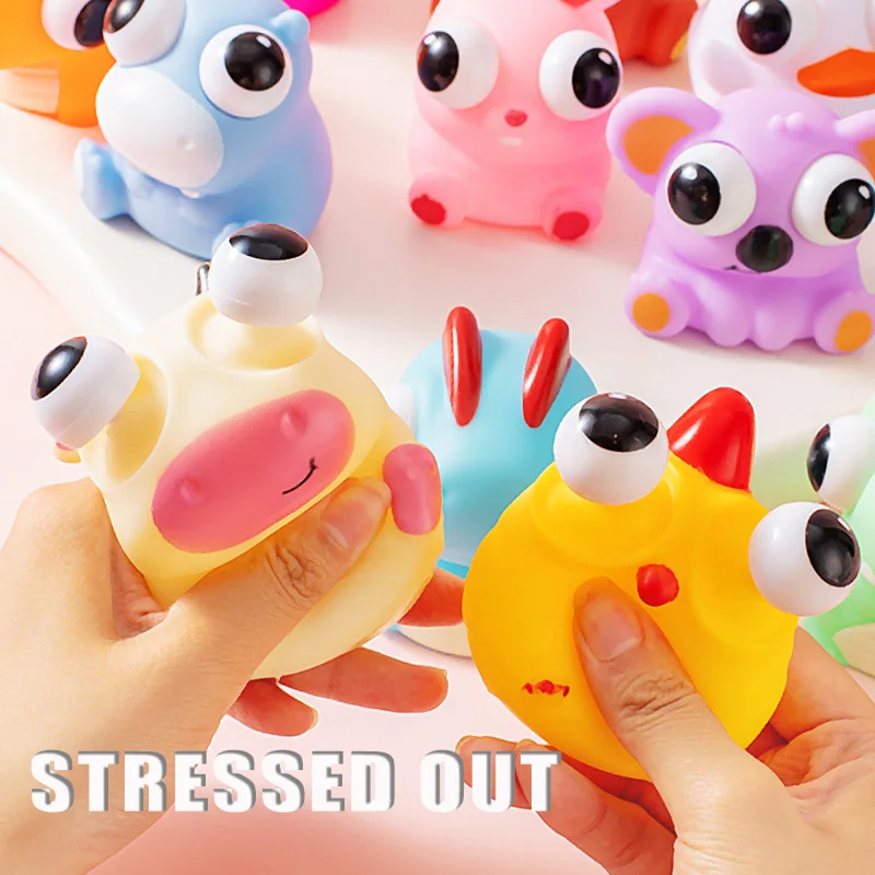 Pop Eye Squeeze Sensory Toys Cartoon Animal Fidget Toy Stress Relief Anxiety Relax Eyeball Bounce Toy Kids Fun Novelty Gift Adhd