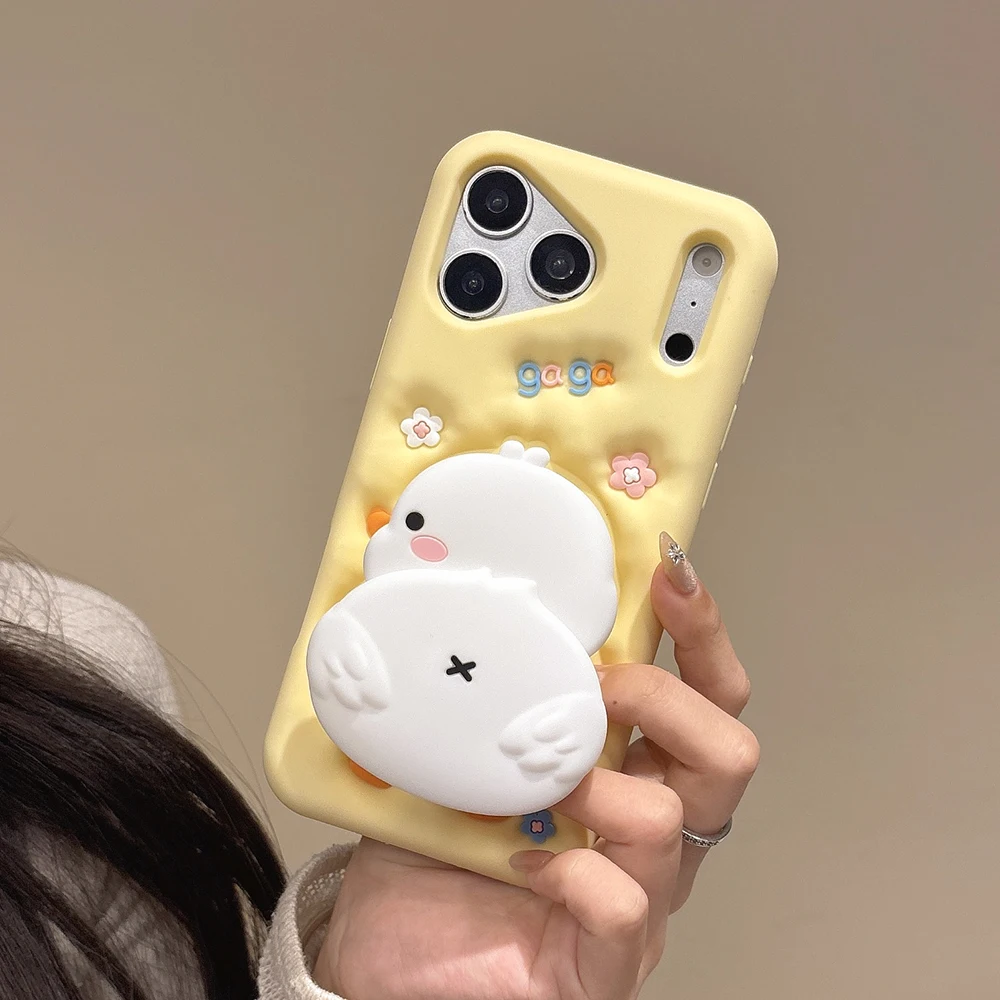 Niedliche 3D-Enten-Handyhülle mit Ständer für iPhone 17 16 15 14 13 12 Pro Max, stoßfeste weiche Silikonhülle mit Halterung – Detail 8