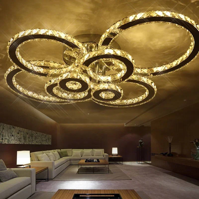 Surface mounted moder led ceiling crystal chandeliers for lobby living room bedroom circle ring avize