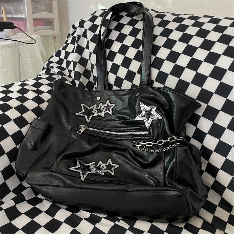 

Original Y2k Spice Girl Sequined Soft Leather Portable Shoulder Bag Commuting Large Capacity Tote Bag Handbags for Women