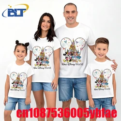 Disney World Mickey And Friends Print T-shirt Dad and mom kids Cotton Short Sleeve Family Matching Outfits Casual Top