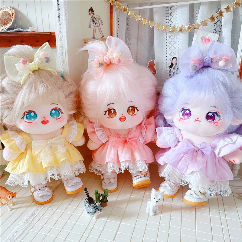 Kawaii 2Pcs Pink Purple Princess Suit Girls Plush Doll Cute DIY Clothes Accessory Outfit Fat Body Stuffed Cotton Doll Soft Toys