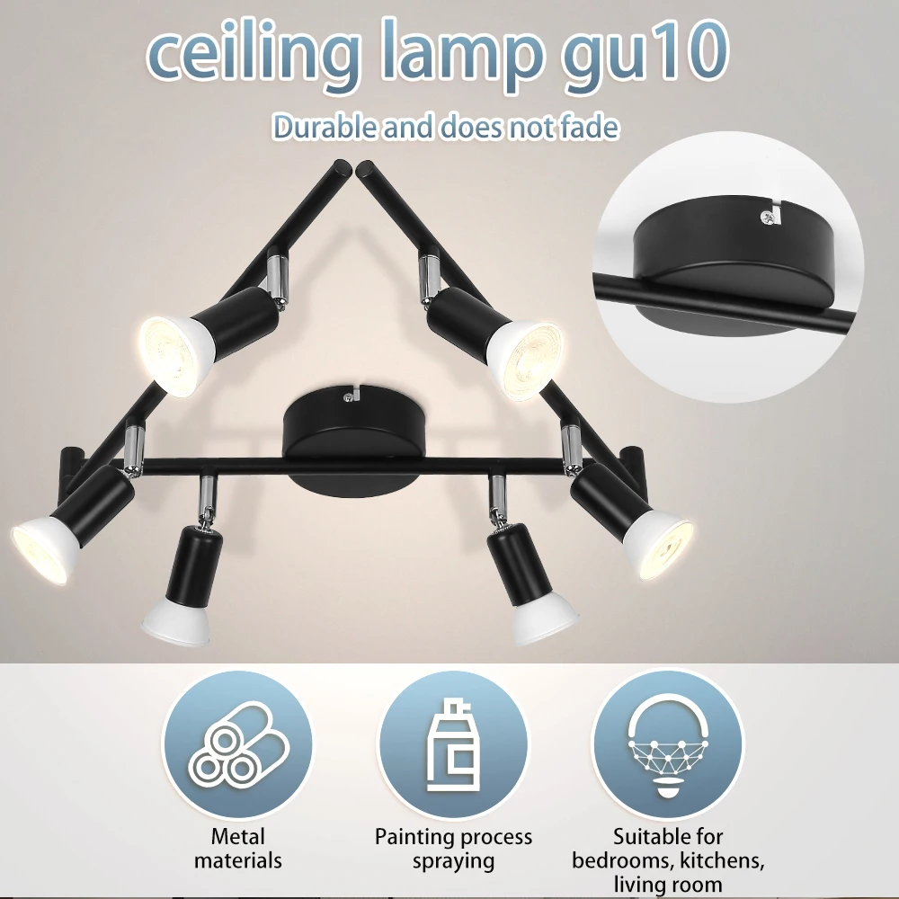 

6-головочный черный/серебристый светодиодный потолочный светильник Morden GU10, потолочный светильник с несколькими головками, домашний декор, кухня, ресторан, кафе-бар, столовая