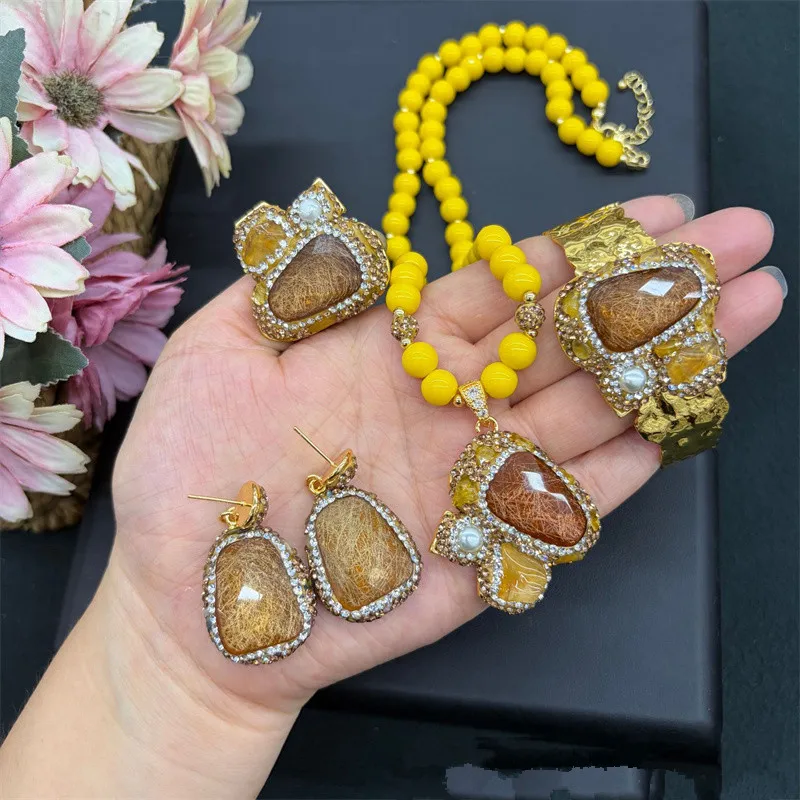 Luxury Turkish Style Rhinestone Pearl Opal Necklace Ring Earrings Bangle Statement Jewelry Set for Women Vintage Wedding Gifts