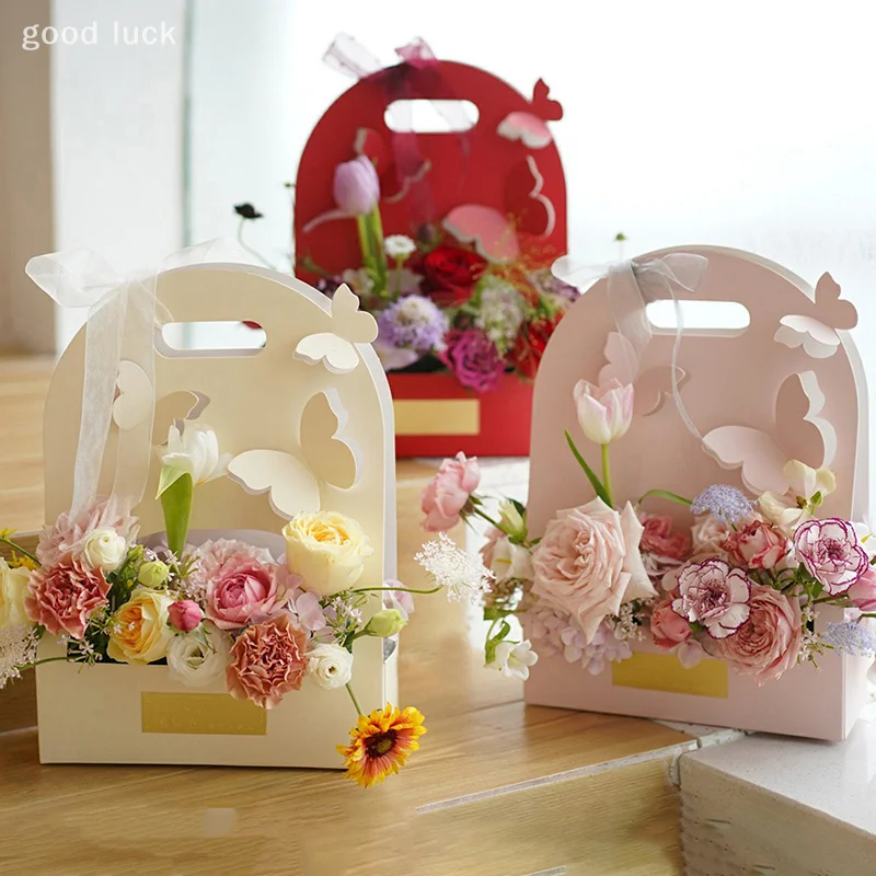Boîte à fleurs papillon, panier de fleurs à main, boîte à fleurs en papier, sac d'arrangement floral, boîte-cadeau d'emballage de fleurs