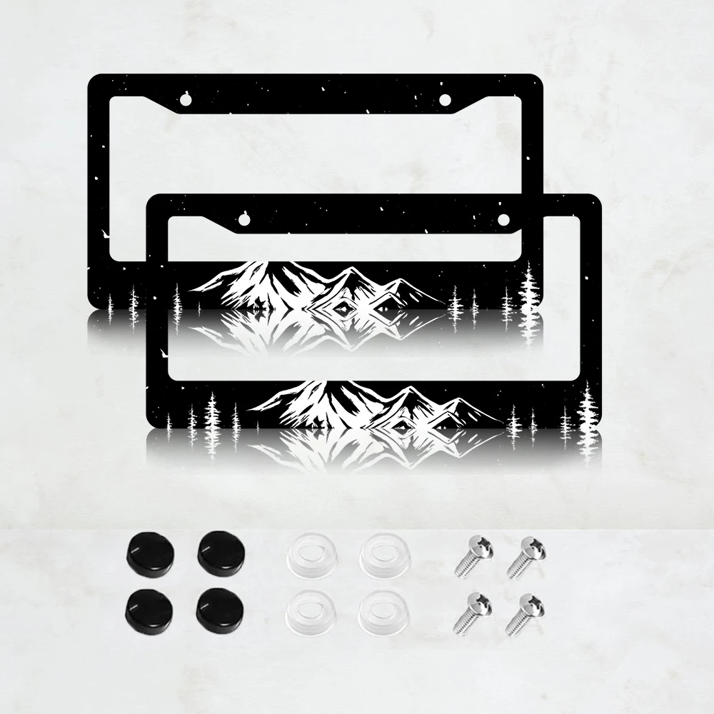 

2 шт. черные рамки для номерных знаков с 2 отверстиями и горным дизайном, американский стандартный размер, алюминиевые, 6x12 дюймов, с винтами