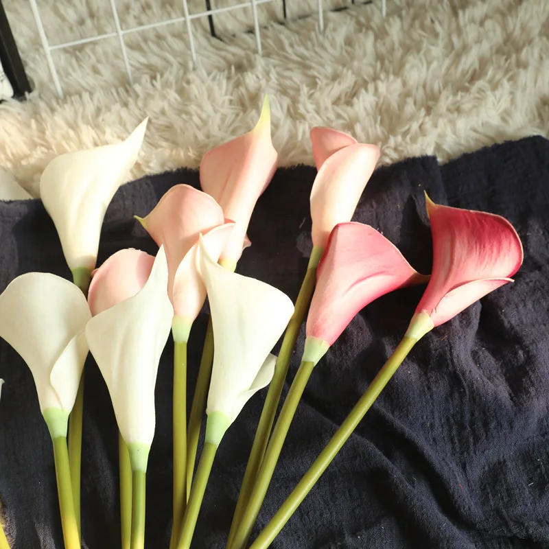 

PU Artificial Flowers Calla Lily Bunch Fake Flower Bouquet Table Home Wedding Decoration Fall Decor