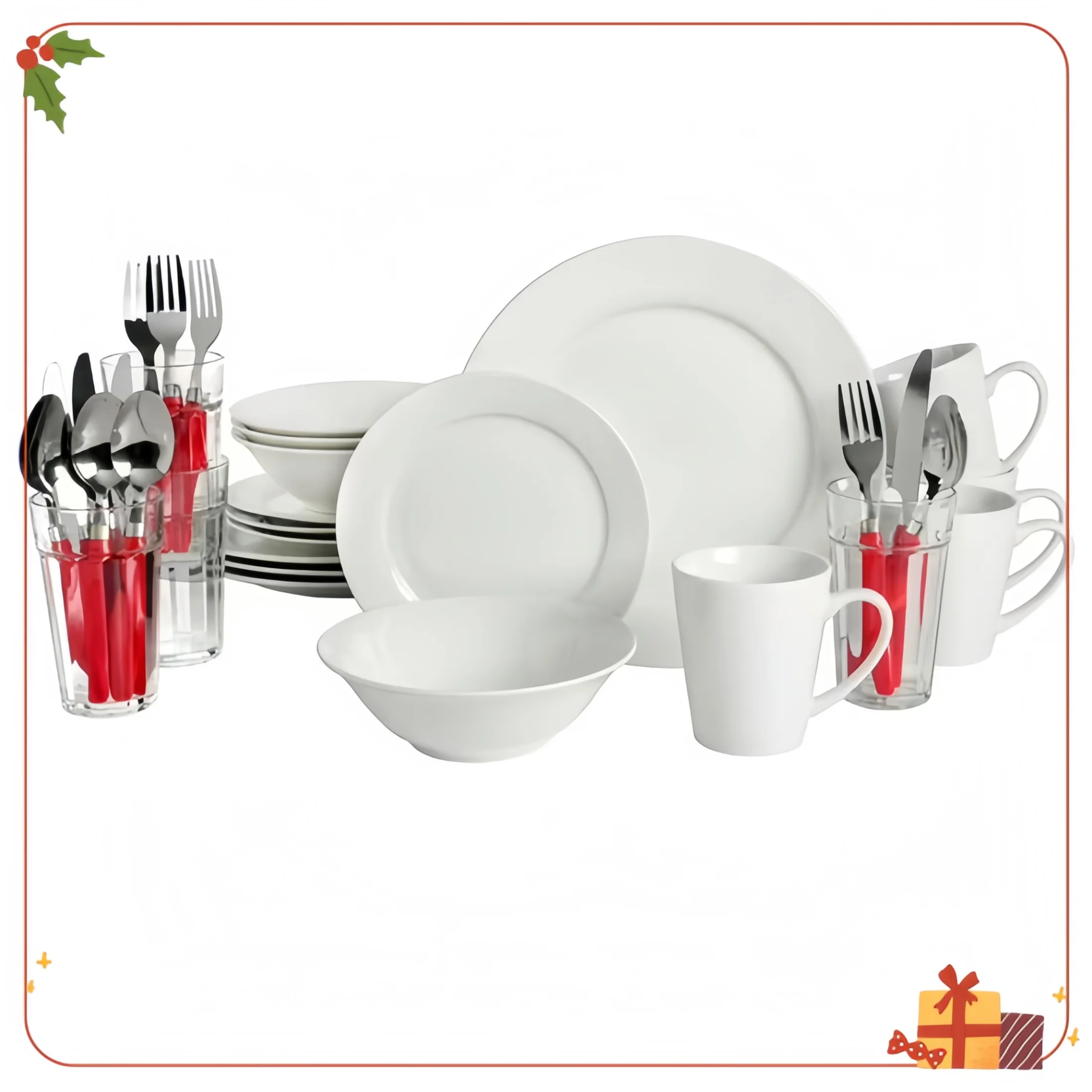 

32-Piece Dinnerware Set, White. Dishwasher & Microwave Safe, Durable, Elegant. For Dining, Kitchen, Entertaining. Space Saving