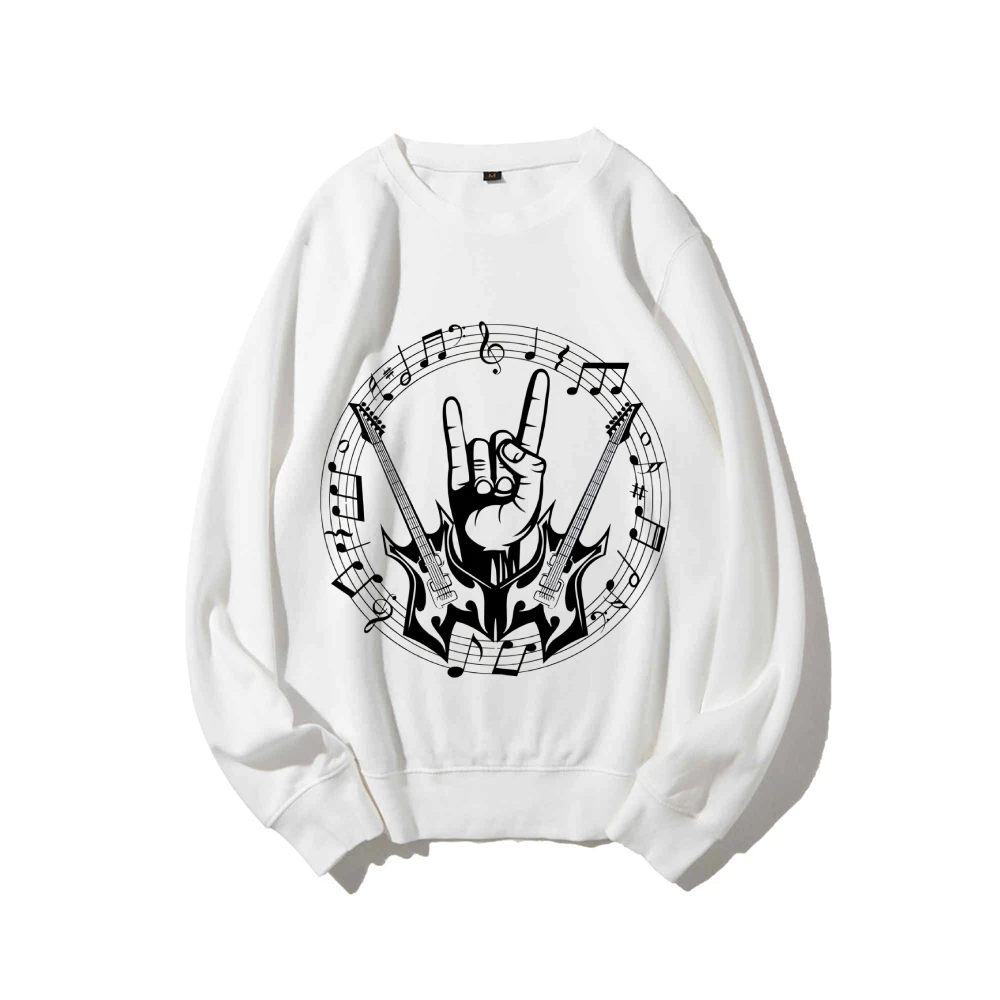 

Y2k Graphic Sweatshirt Guitars and Music Notes Print Cool Musical and Energetic Soft Fabric for Rock and Roll Casual Looks