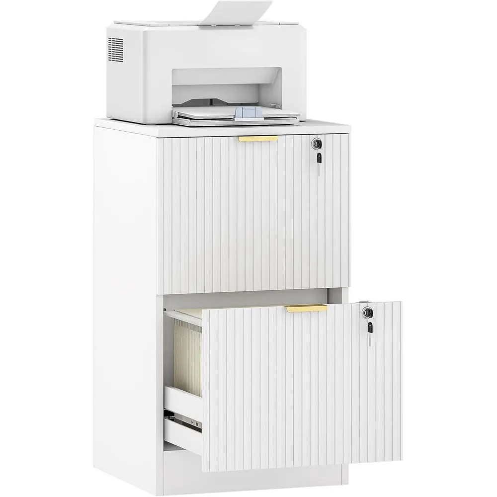 

Adjustable Hanging Rail Cabinet with Lock for A4 Files, Printer Stand, White