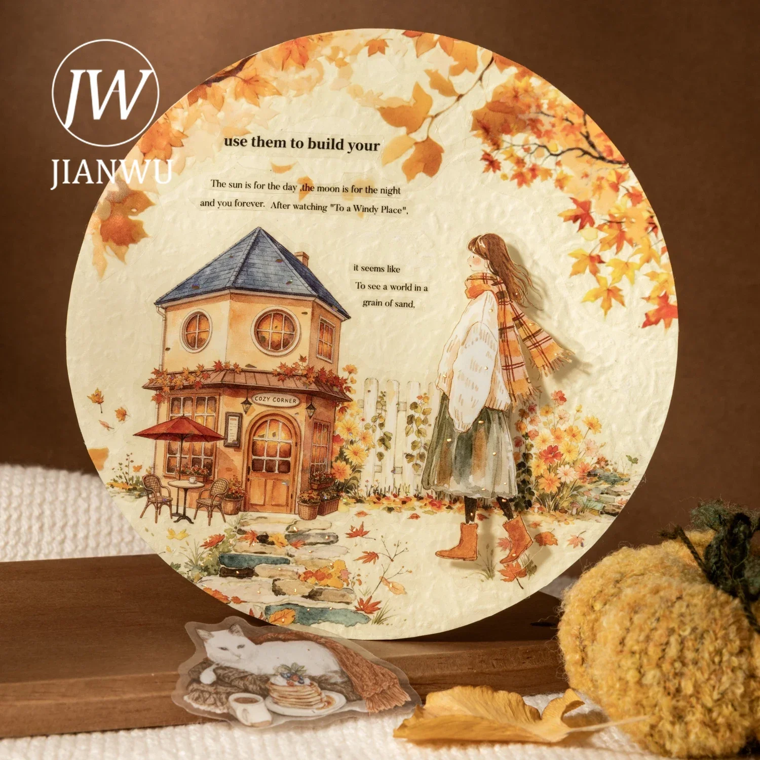 JIANWU Vintage Maillard Life House Character Landscape Material Collage Scrapbooking PET Sticker Creative DIY Journal Stationery view 4