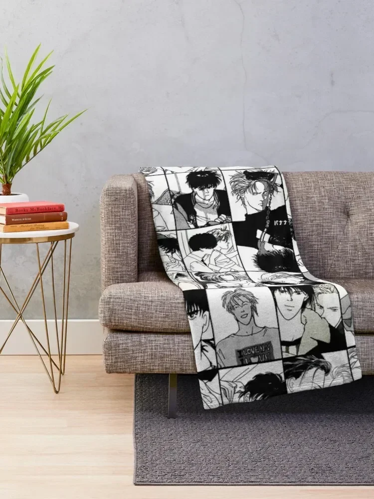 Ash and Eiji- collage black and white version Throw Blanket Beach Sofas funny gift Luxury St Blankets