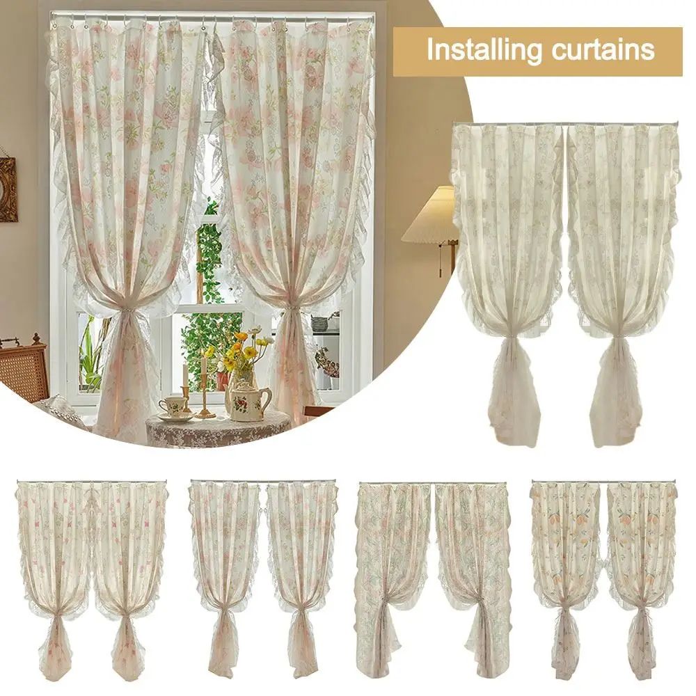 Pastoral Style Lace Gauze Curtains Light Blocking Non Punching Installation Luxury Curtain Romantic Girl Clasp Curtain