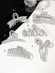 1Pcs Stylish Large Silver Hair Claw Clips,Grip Hair Clamps Non-Slip Hair Clips for Women Girls Thin Thick Hair