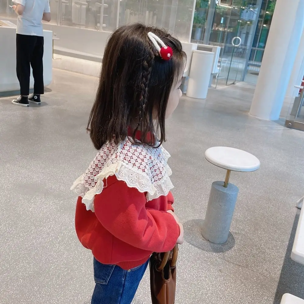 New Fashion Girls Autumn Winter Sweatshirt Toddler Korean Style Lace Patchwork Round Neck Thick Base Layer Top Kids Clothing