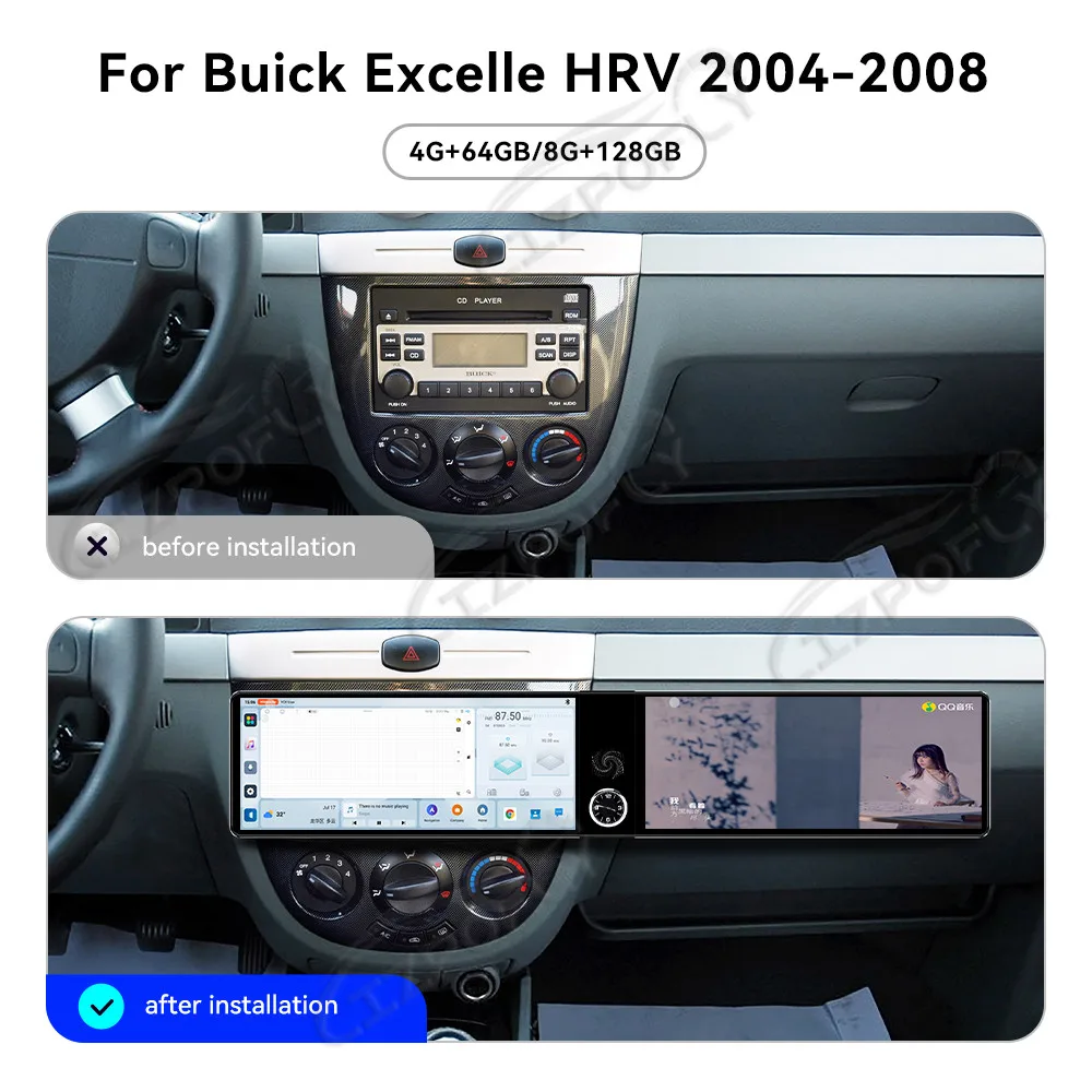 Dual 12.3 inch Carplay Car Radio Touch Screen For Buick Excelle HRV 2004–2008 GPS Navigation Multimedia Player Head Unit