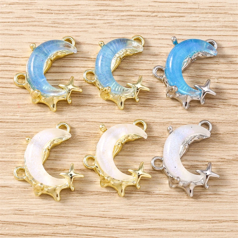 5 Stück 14x19mm Niedliche Kristall-Metal-Mond-Stern-Anhänger für Schmuckherstellung, Ohrringe, Anhänger, Halsketten, Armbänder, DIY-Bastelzubehör – Detail 12