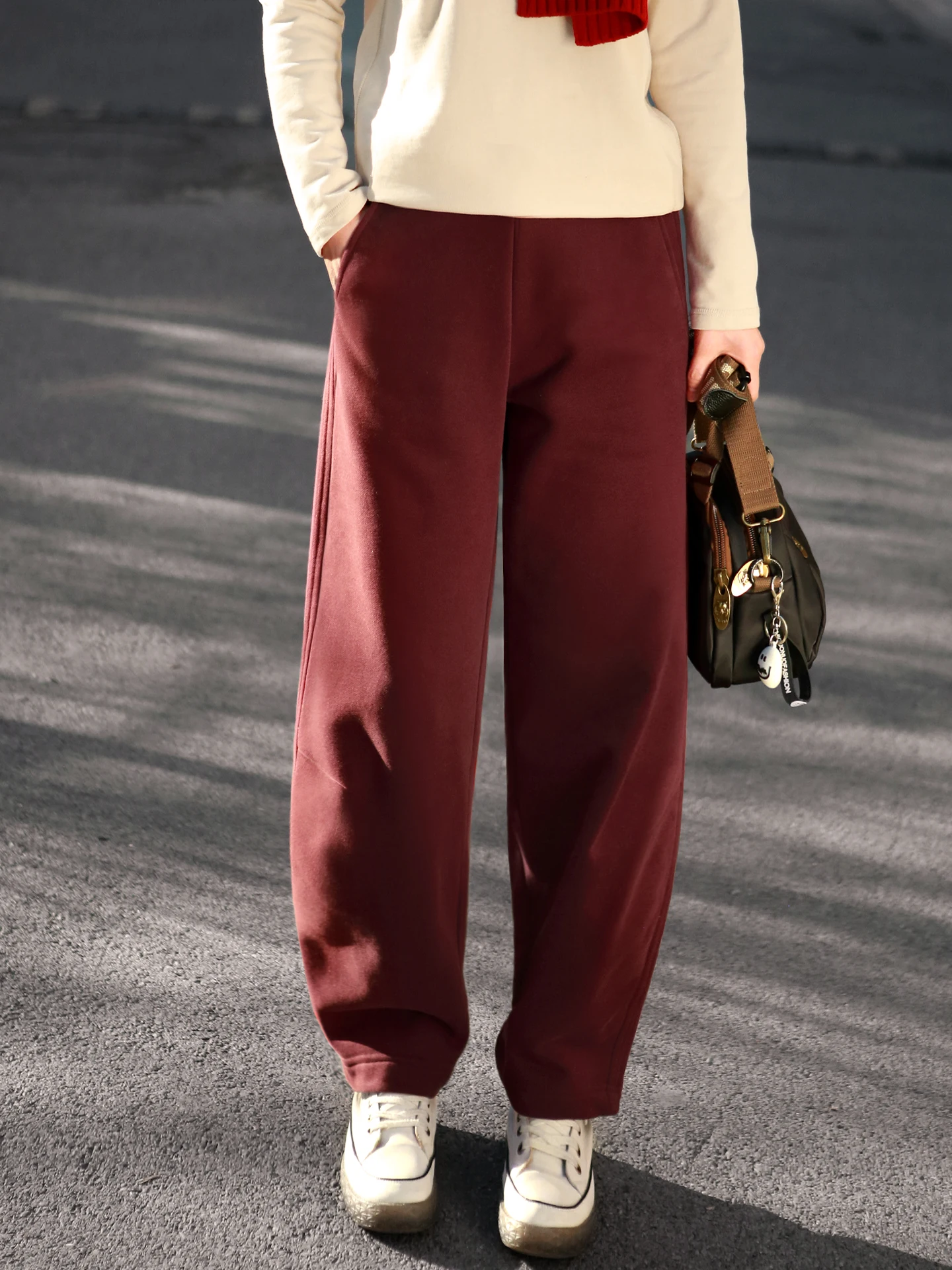 

Thiened Fce Sports Pants Women's High Waist Long Trousers Street Sle Casual Warm Knitted Harlan Pants Harbin Highwaist