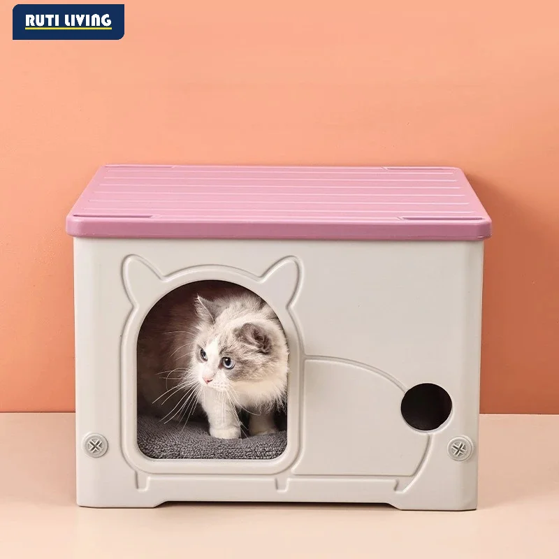 Plastic 4-Season Cat Bed Easy-to-clean Dog House Detachable Semi-enclosed Arched Cat House Windproof Outdoor Cat Shelter view 3