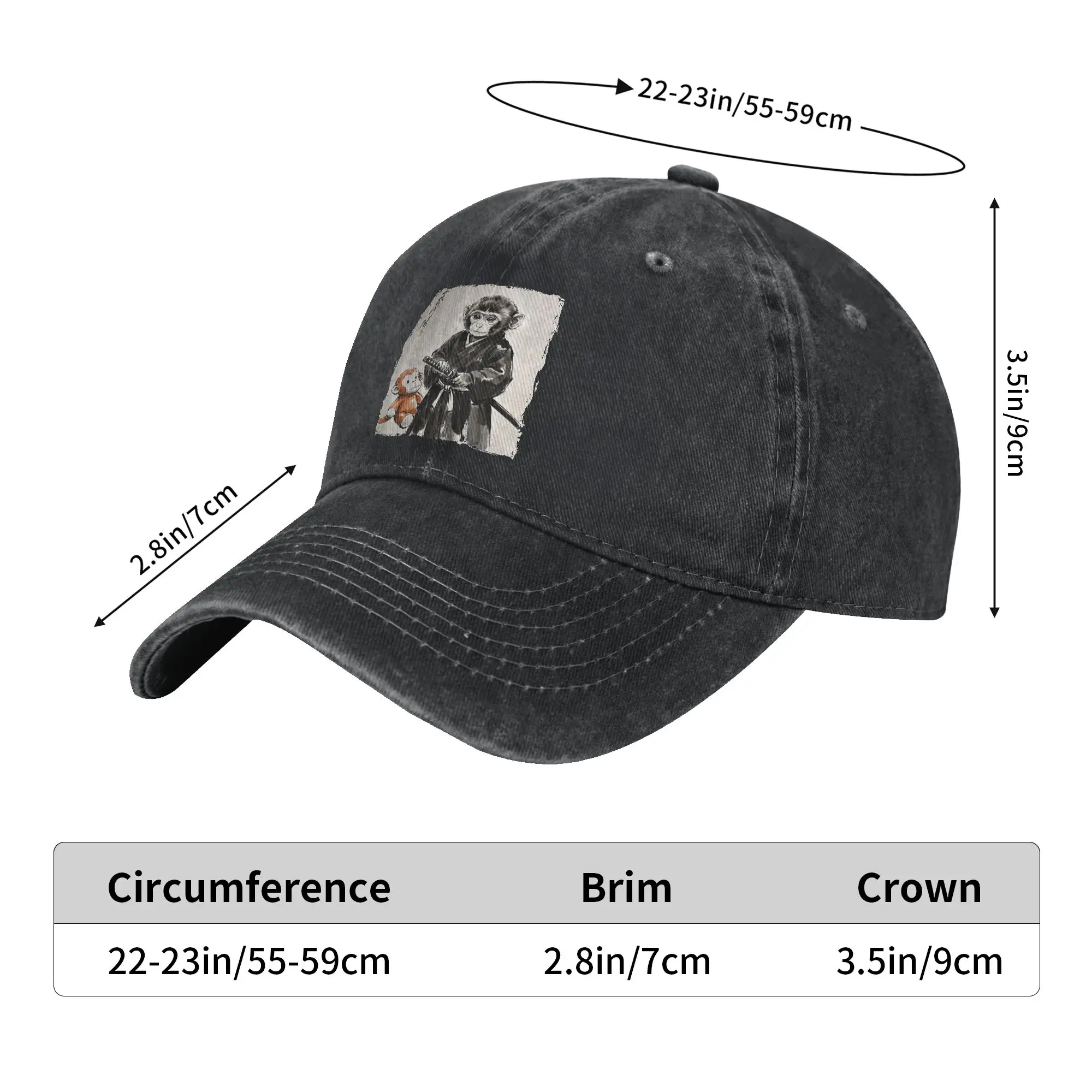 Washed Baseball Cap Punch Monkey Samurai Warrior Ink Artwork Summer Hip Hop Hats For Men Streetwear Fishing Sun Snapback Cap
