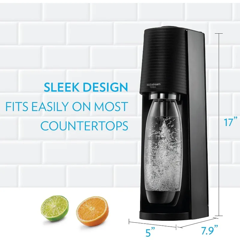 SodaStream-Aqua Sparkling Water Maker Bundle, preto com CO2, Garrafas DWS, Bubly Drops Sabores