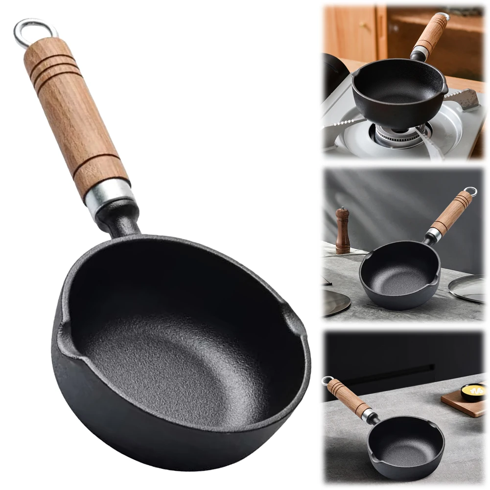 11/13cm Cast Iron Mini Egg Frying Pan Nonstick Small Wok with Pour Spout Steak Auxiliary Food Pan Butter Melting Pot for Cooking