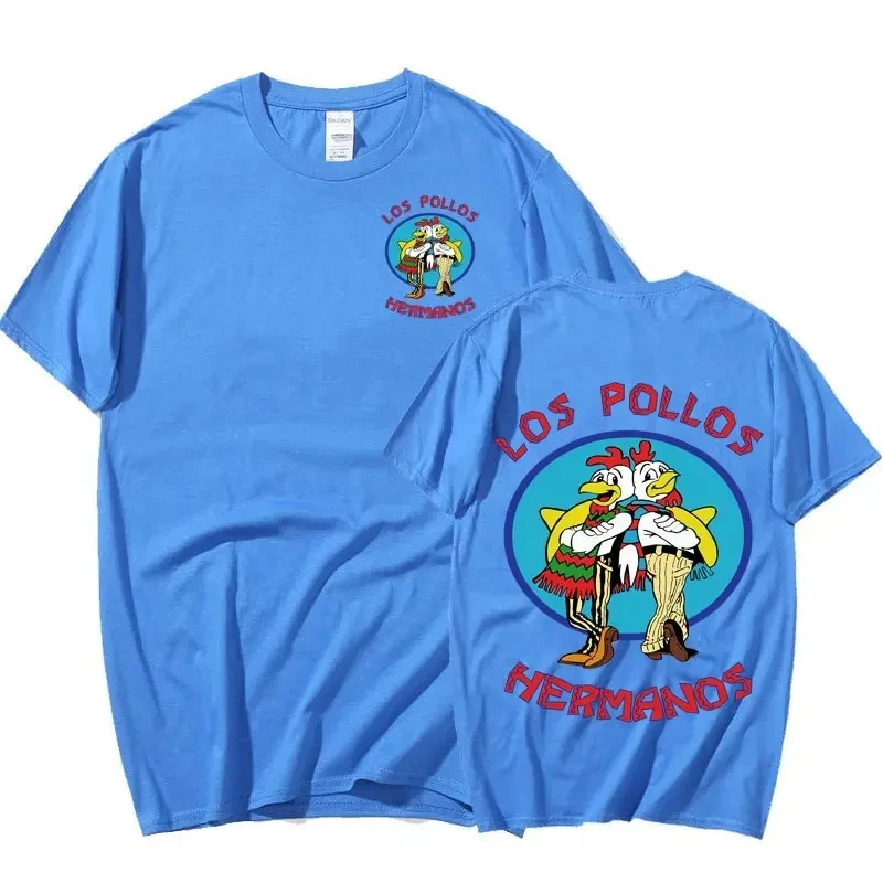 New Series Breaking Bad Los Pollos Hermanos Double Sided Print T Shirts Funny Chicken Brothers Men's Cotton T-shirt Streetwear