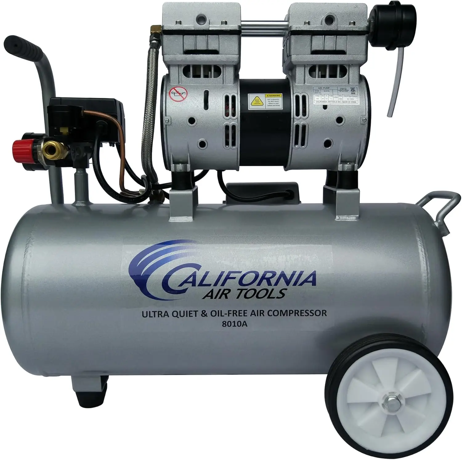 Air Tools 8010A 1.0 HP Ultra Quiet and Oil-Free Air Compressor, 8 Gallon Aluminum Tank, Lightweight with Wheels, 60 dBA Noise Le