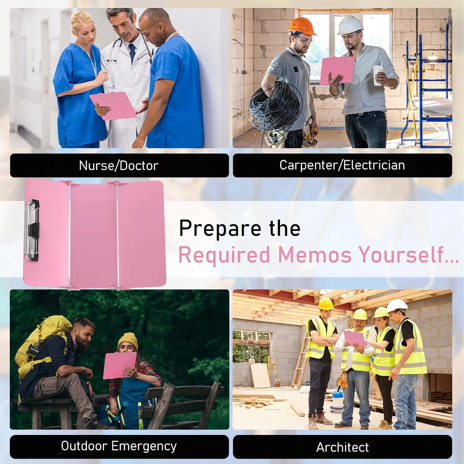 Pink folding writing board, 3-layer folding board, cheat sheet, nursing pocket size, pen holder, clinical clipboard