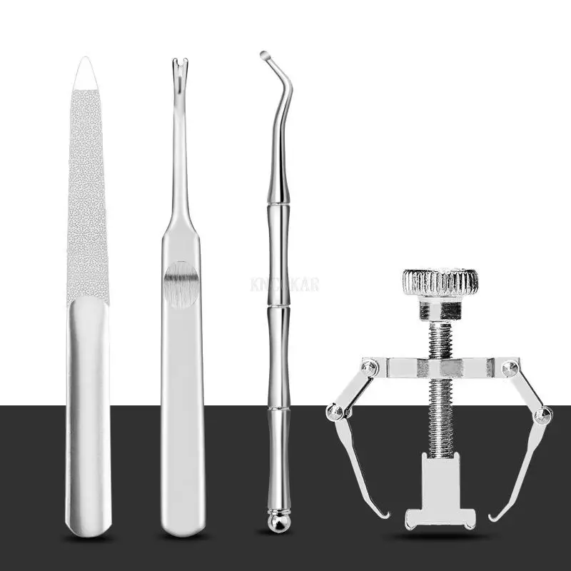 7 unids/set de acero inoxidable para el cuidado de las uñas, corrección de manicura, corrección de ranura para uñas, juego de herramientas para el hogar, portátil
