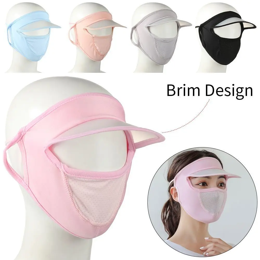 Ice Silk Women Sun Cap New UV Protection Breathable Full Face Mask Dust-proof Sunscreen Mask Cycling