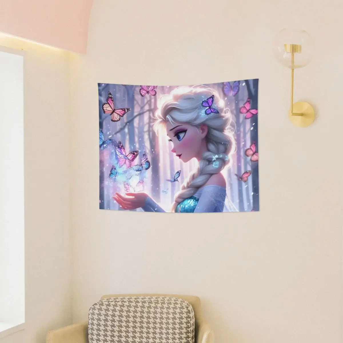 Frozen Princess Elsa Tapestry Hippie Polyester Wall Hanging Snow Queen Room Decor Background Cloth Retro Wall Tapestry