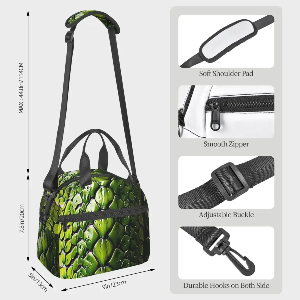 Snake Skin Green Snake Serpent Animal Print Viper Fashion Insulated Lunch Bag for Women Office Cooler Thermal Box Lunch Boxes