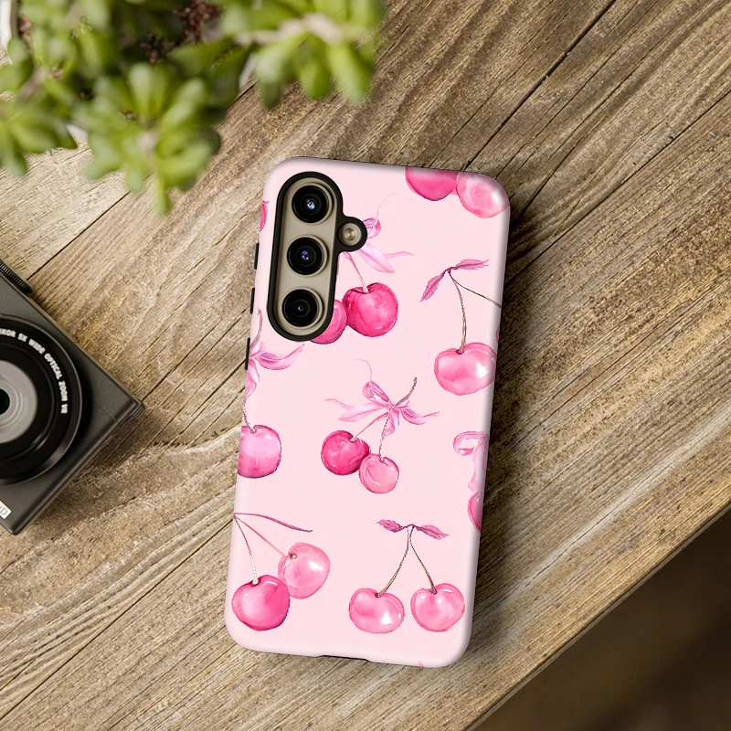 Casing Ponsel Pola Ceri Fcicicase untuk Samsung Galaxy A26 A16 A36 A56 A 56 5G Sampul Matte Lapisan Ganda Akrilik Silikon Lembut