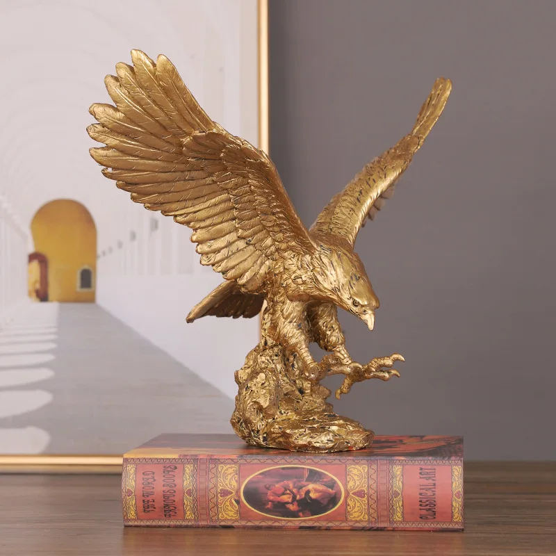 NORTHEUINS American Style Resin Golden Eagle Statue Animal Model Collection Figurine Feng Shui Ornament Home Office Decor