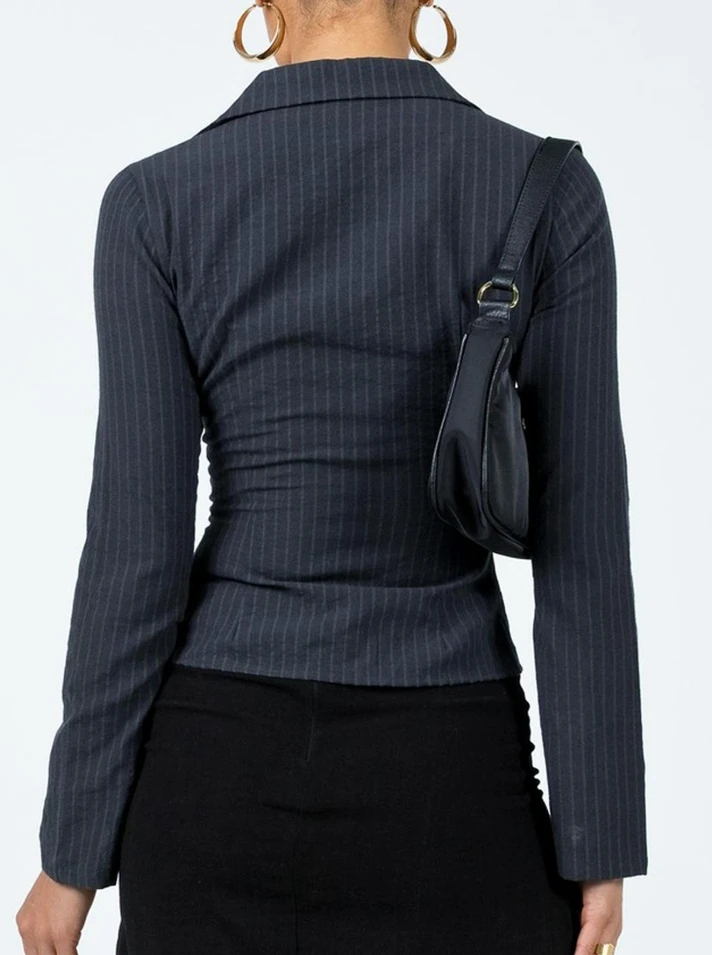 Cárdigan con botones y cuello elegante para mujer, camisa de manga larga ajustada, Top a rayas versátil, informal, moda de otoño e invierno, 2025
