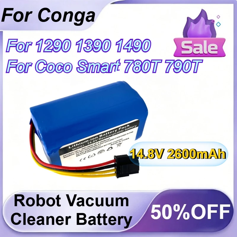 

14.8V 2600mAh Robot Vacuum Cleaner Battery for Conga 1290 1390 1490 1590 for Coco Smart 780T 790T