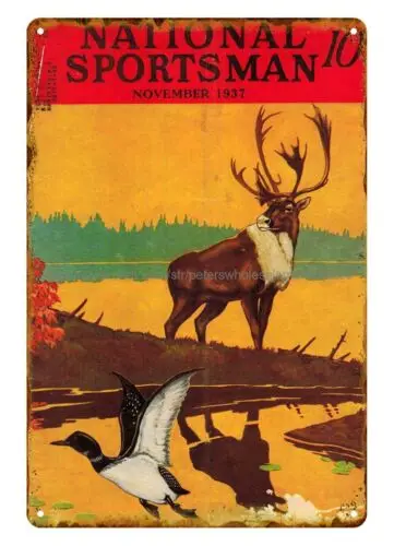 garage design 1937 National Sportsman Hunting deer Mallard Ducks metal tin sign tin sign