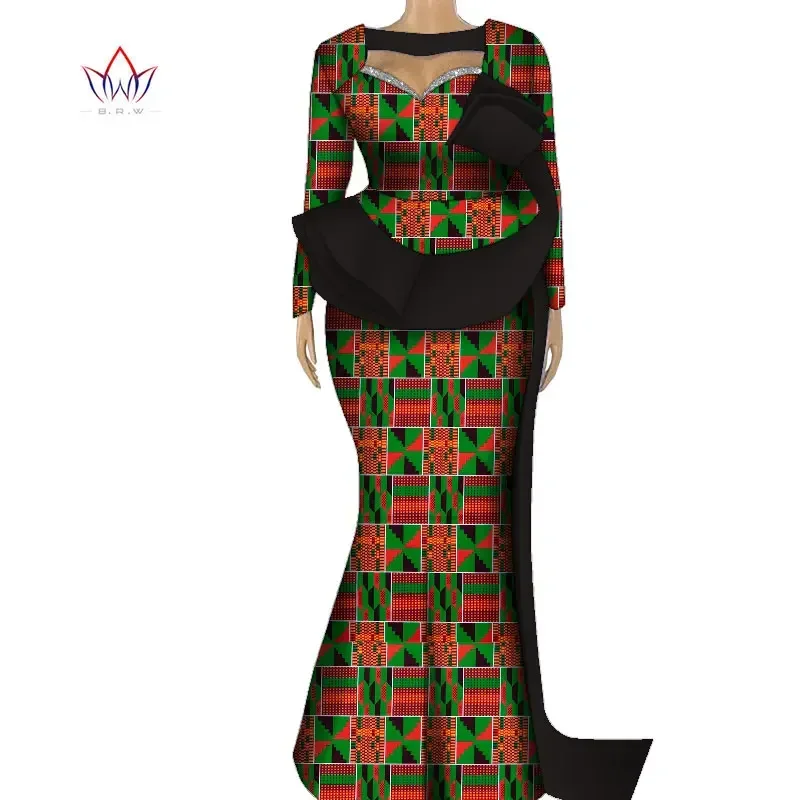 Bintarealwax African Women Outfits Set Bazin Riche Hollow Sexy Top and Skirt Kanga Clothing 2 Pieces Customize Skirts Sets WY243