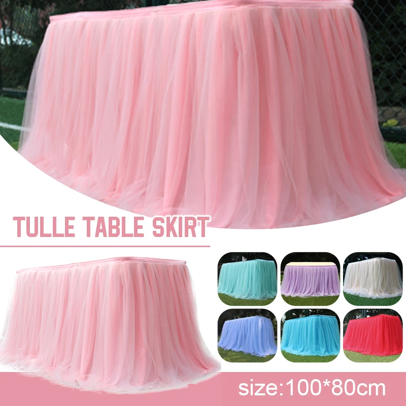 100x80cm Table Skirts Birthday Tulle Table Skirting Wedding Party Tutu Tulle Table Skirt Baby Shower Wedding Party Home Decor